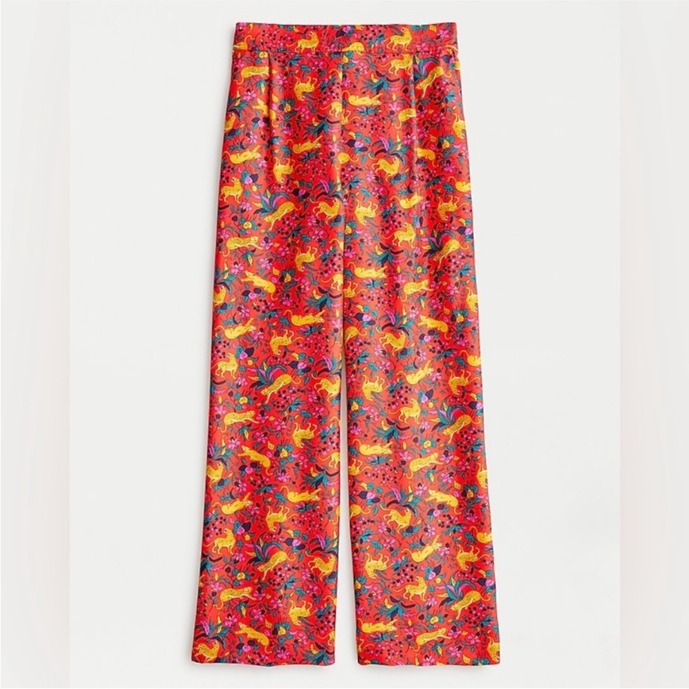 J Crew Collection silk twill pull-on pant in jungle cat floral print Size 0